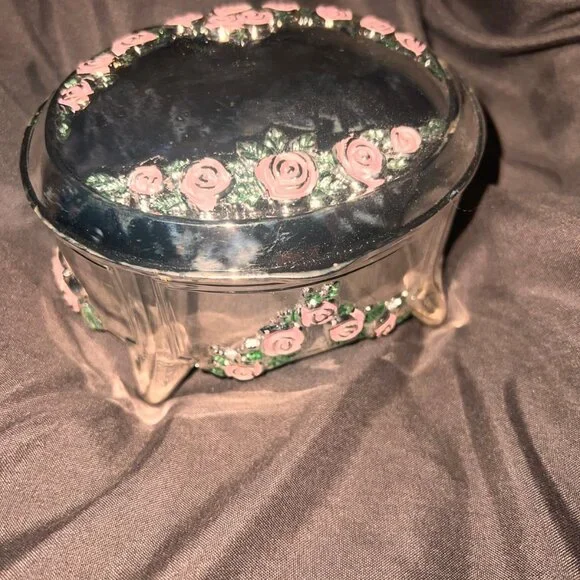 925 Silver jewelry box with pink roses design and red velvet liner inside. NEW